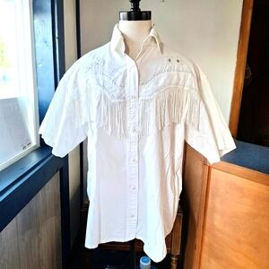In Fashions Vintage White Western Fringed & Beaded Shirt, Size M, RN#64451